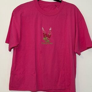 ‘Anchorage Alaska’ Pink Embroidered Fireweed T-Shirt